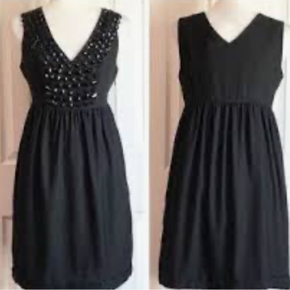 Miss Me Black Beaded Thick Textures Silk Bubble Baby Doll Mini Dress *FLAWED*